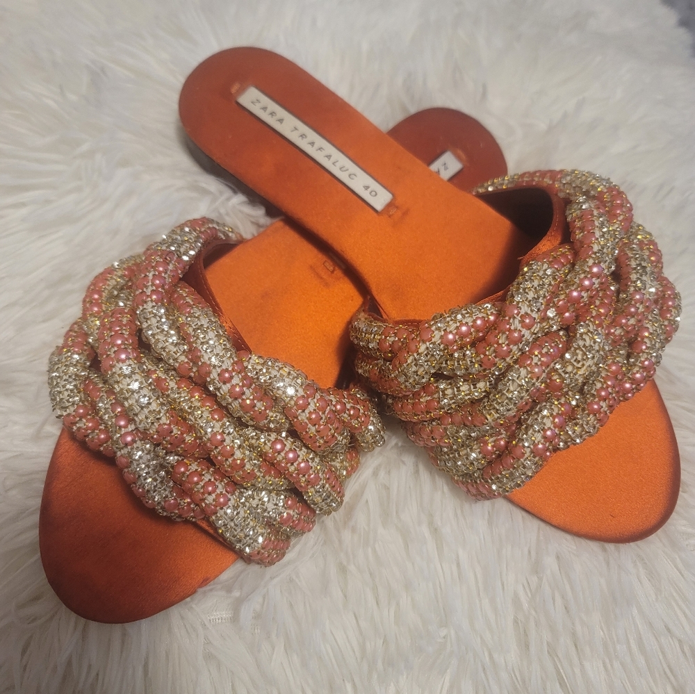 Euc Zara diamond bejeweled slides